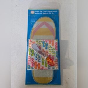 Glass Flip Flop Cutting Board Set with Knife and Napkins